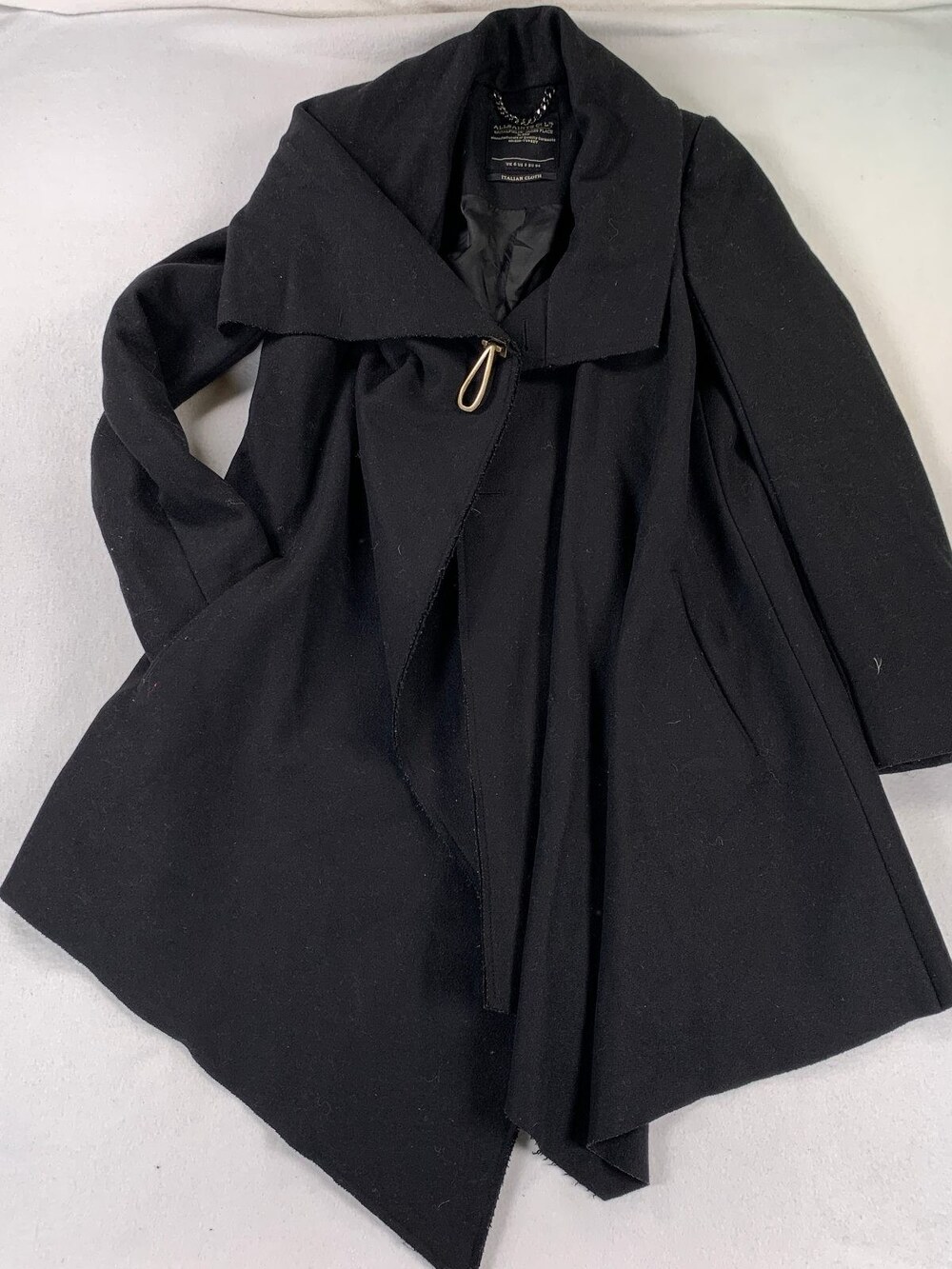 AllSaints Asymmetric Wool Coat Black Italian Cloth Women's US 2 EU 34